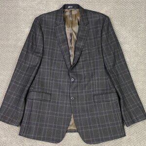 Lauren Ralph Lauren Wool Blazer Sport Coat Men's 44L Brown Blue Windowpane Plaid